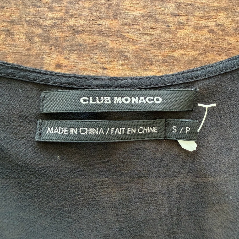 Club Monaco Black Silk Sheer Blouse Dark Fuchsia Bow Tie Front Size S - Picture 5 of 6